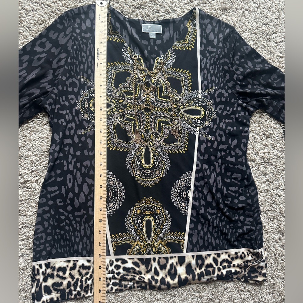 JM Collection Y2K Leopard-Panther Print w/Gold Chain Front Closure Blouse P/XL - Picture 11 of 11